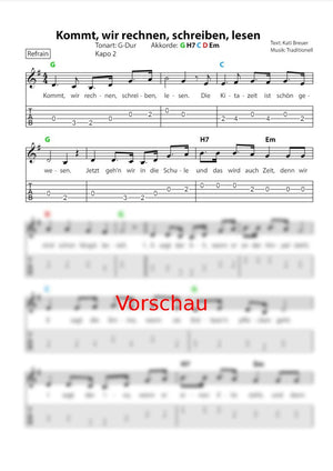 "Kommt, wir rechnen, schreiben, lesen" - Noten Download (KOSTENLOS)