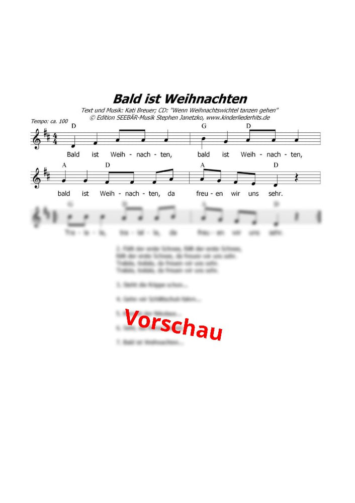 "Bald ist Weihnachten" - Noten Download