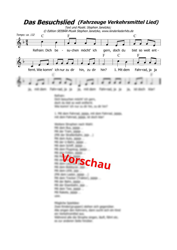 "Das Besuchslied" - Noten Download