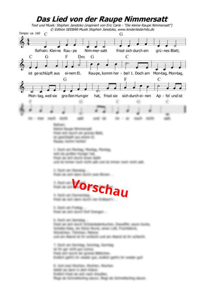 "Das Lied von der Raupe Nimmersatt" - Noten Download