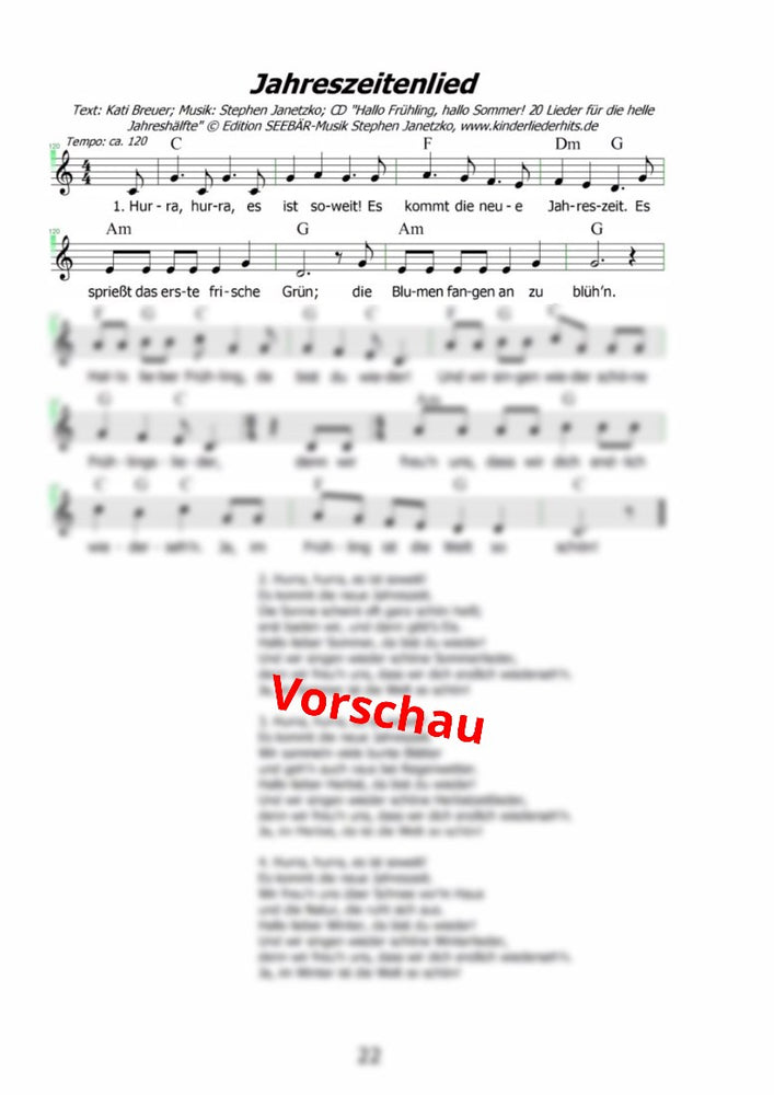 "Jahreszeitenlied" - Noten Download