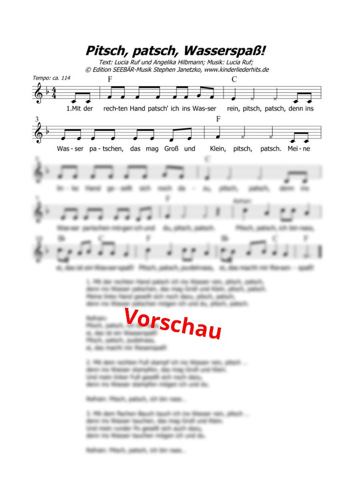 "Plitsch, platsch, Wasserspaß" - Noten Download