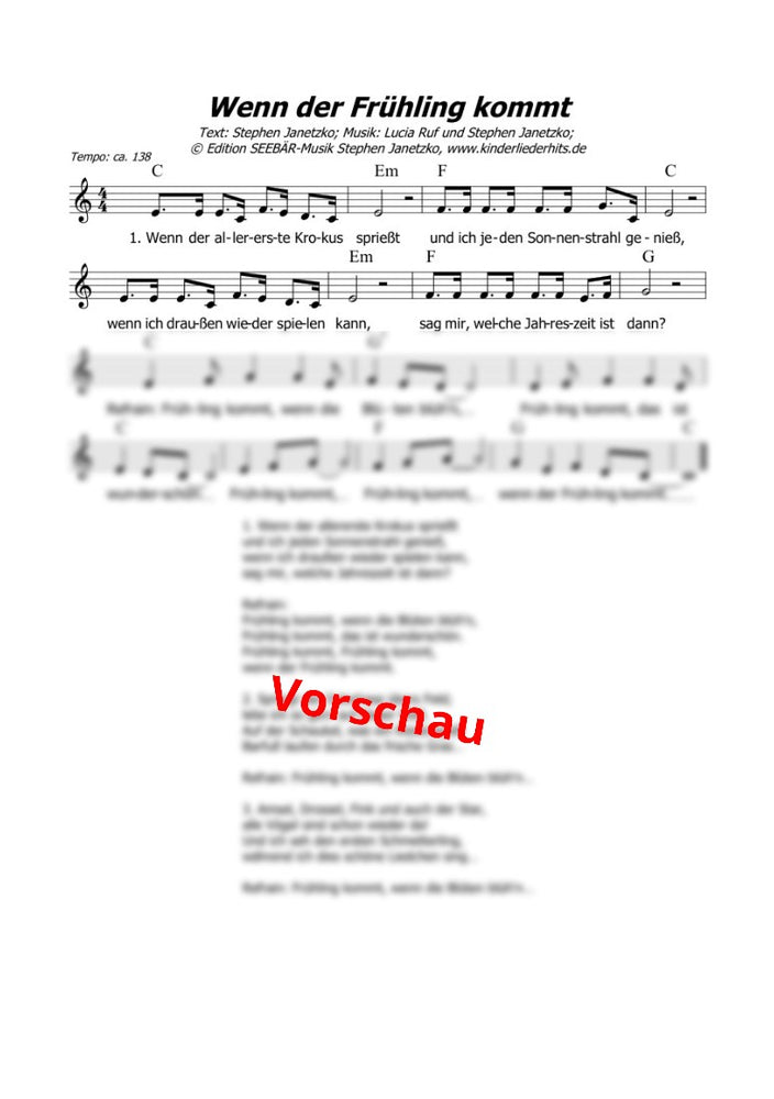 "Wenn der Frühling kommt" - Noten Download