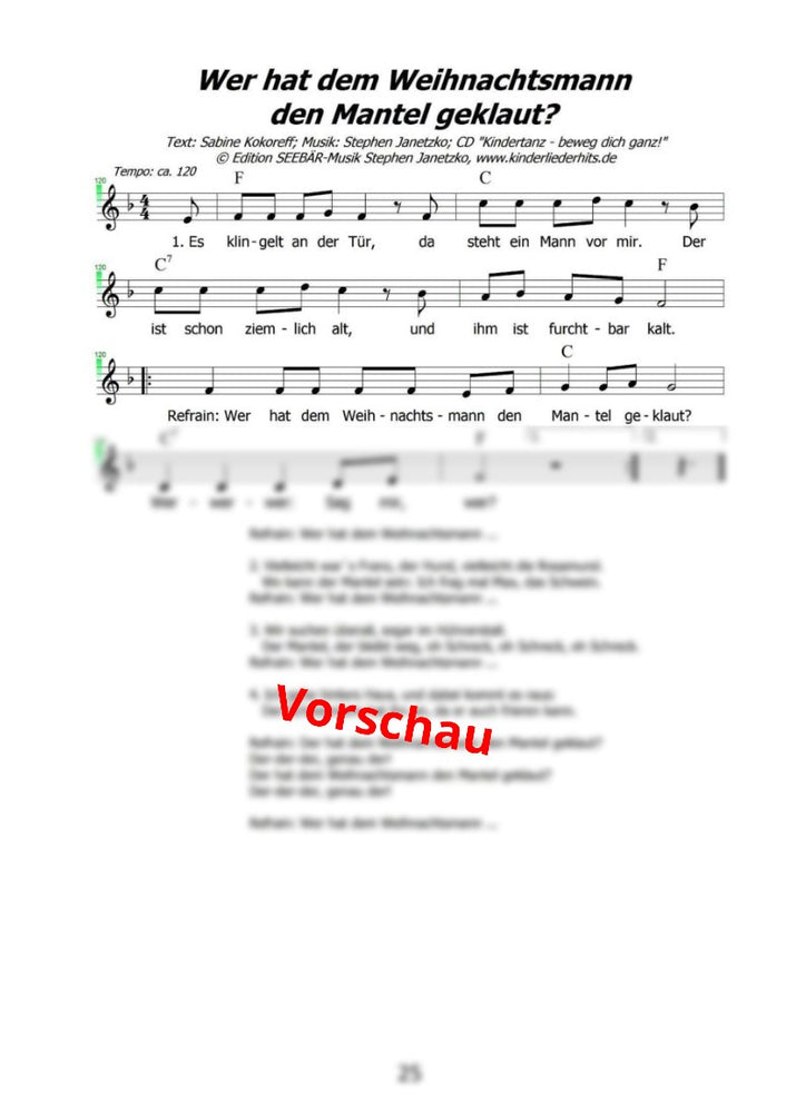 "Wer hat dem Weihnachtsmann den Mantel geklaut" - Noten Download