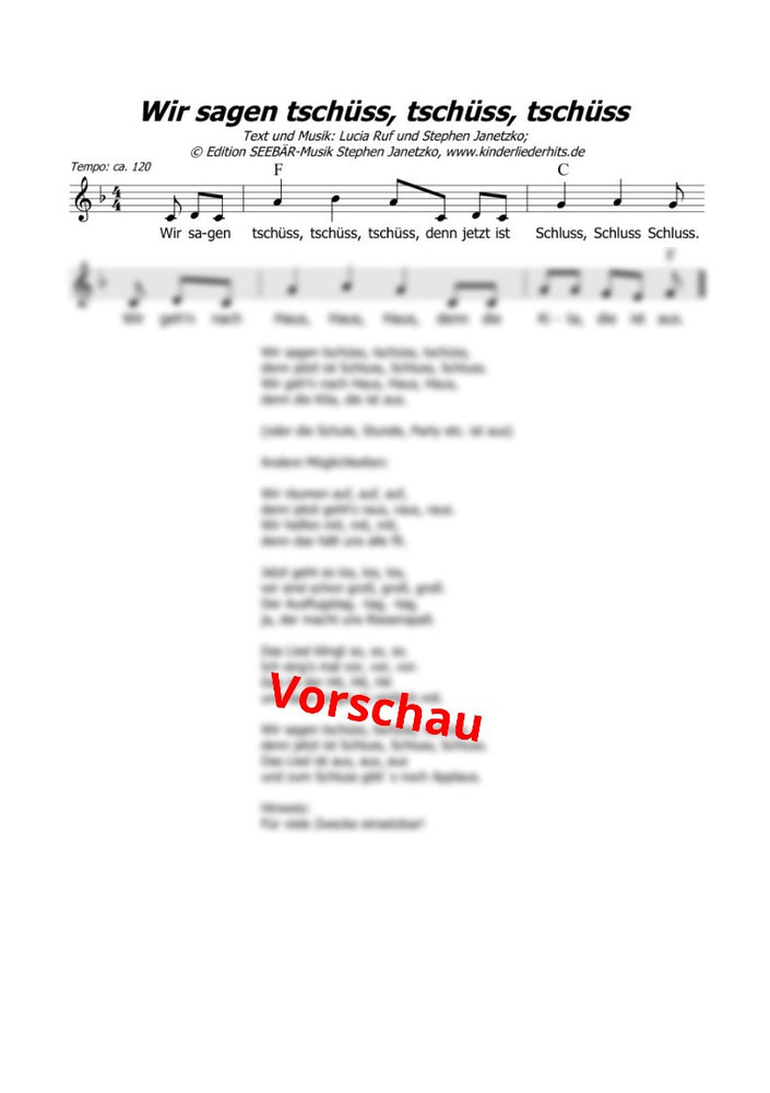 "Wir sagen, tschüss, tschüss, tschüss" - Noten Download