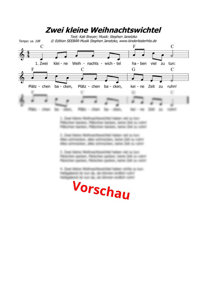 "Zwei kleine Weihnachtswichtel" - Noten Download