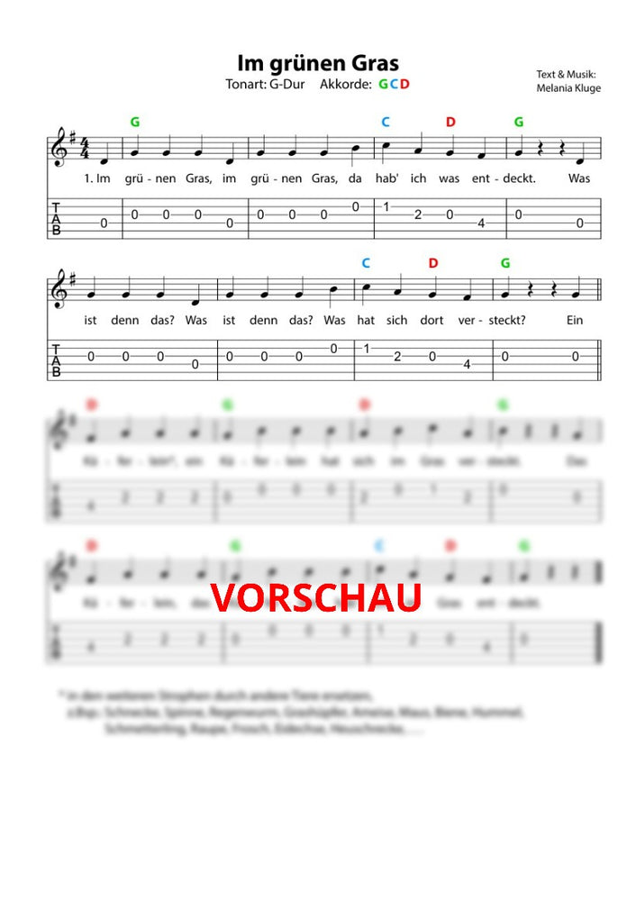"Im grünen Gras" - Noten und Spielanregungen Download