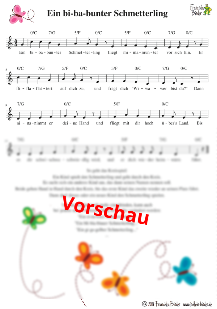 "Ein bi-ba-bunter Schmetterling" - Noten Download