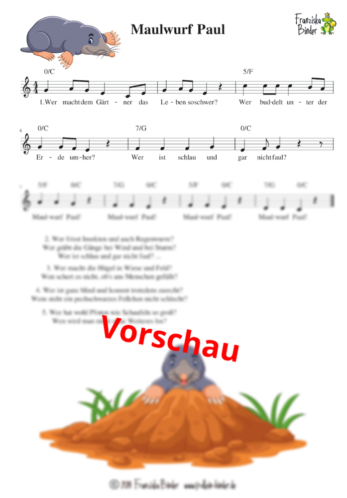 "Maulwurf Paul" - Noten Download